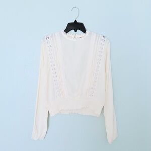 Self Esteem Cream Lace Trim Smocked Waist Top